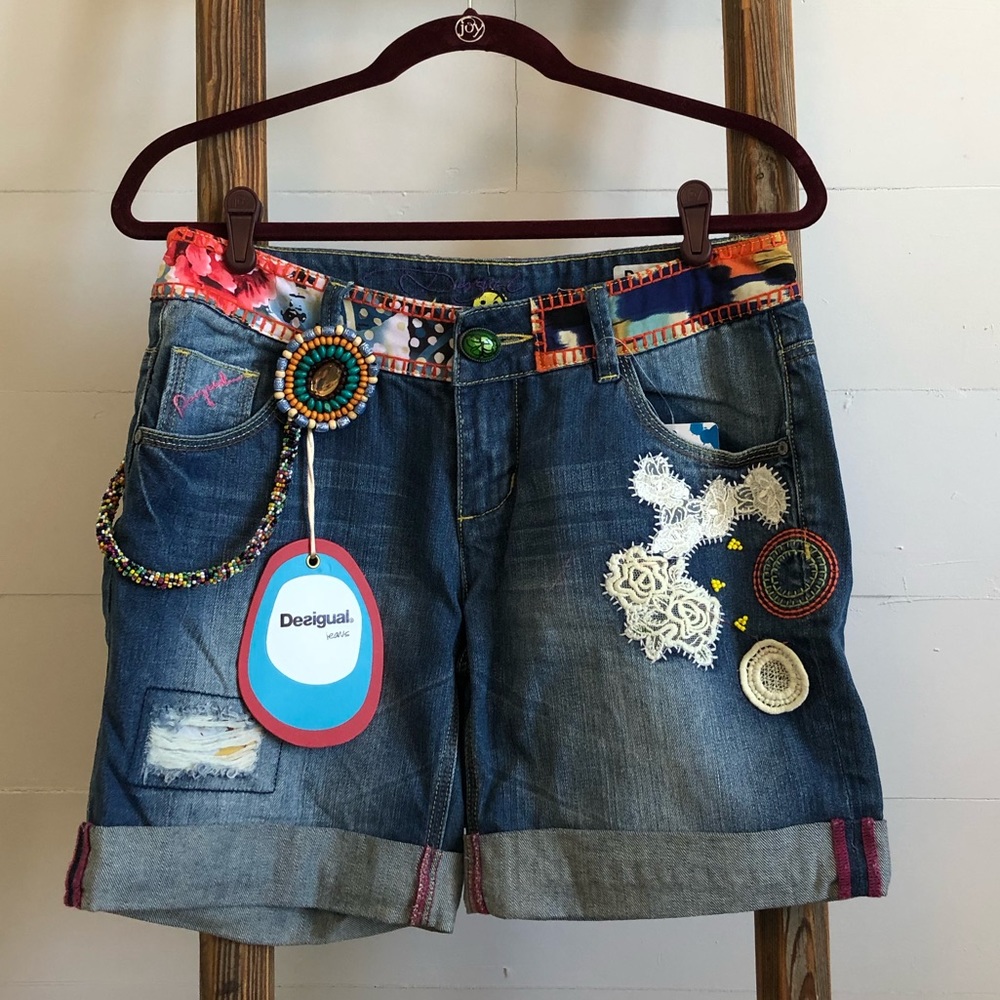 Desigual Embroidered Boyfriend Shorts